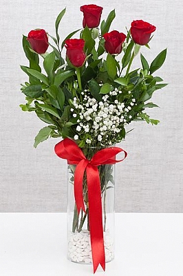  Vazoda 5 Adet K�rm�z� G�l